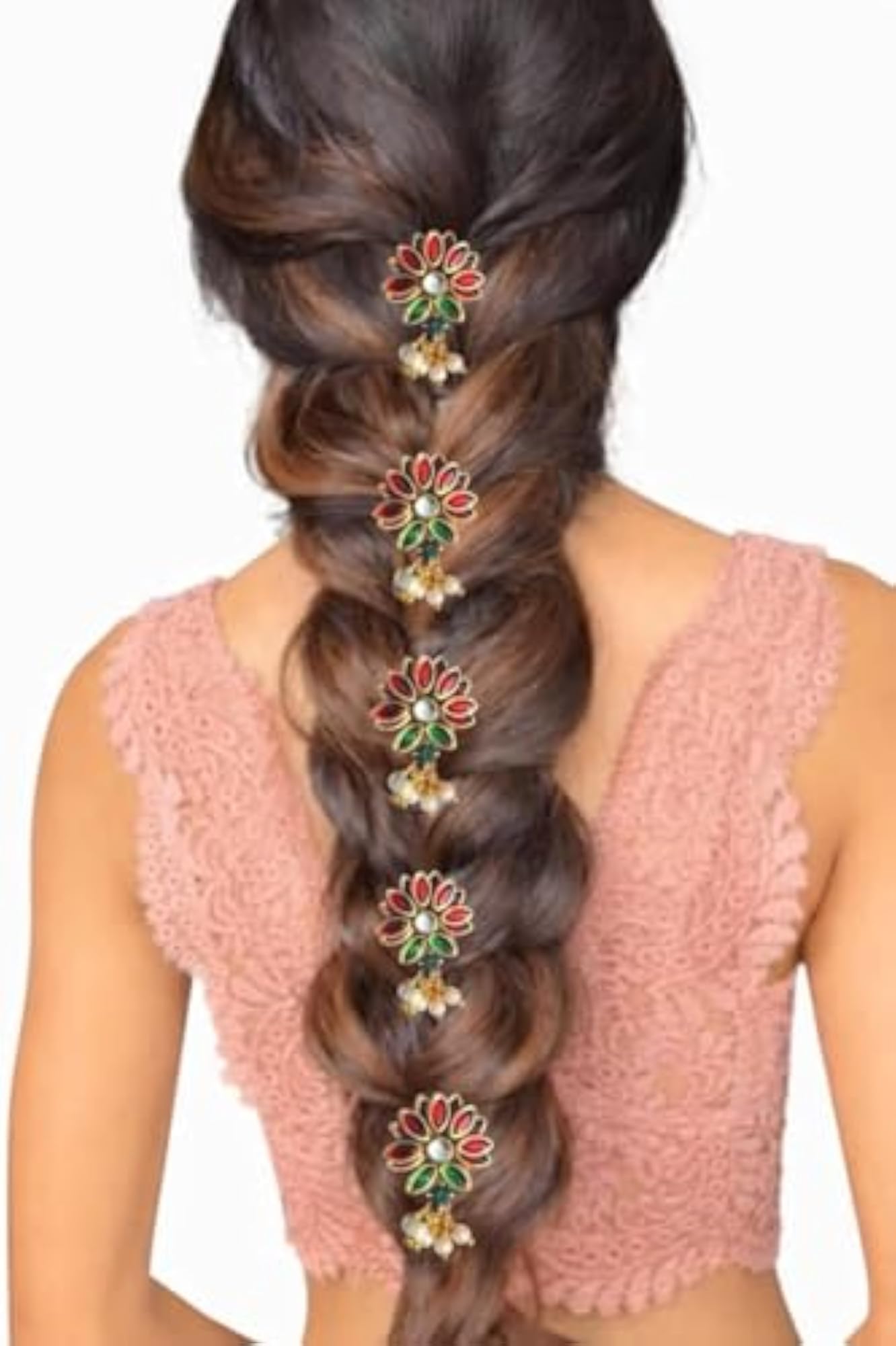 4pc Traditional Floral Braid Hair Clips Set, Indian Bridal Style