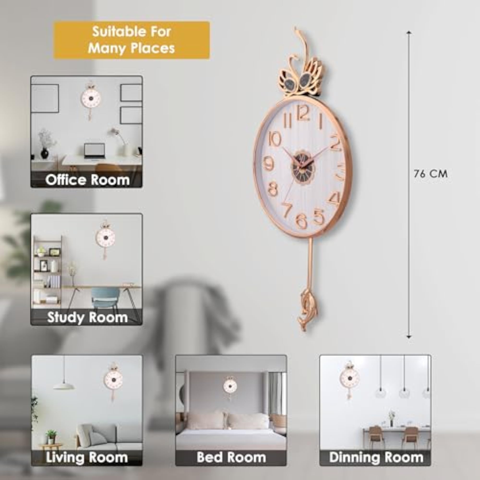 Stylish Pendulum Wall Clock with Swan Emblem