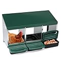 Outvita Chicken Nesting Boxes, 3 Compartments Chicken Egg Laying Box, Nesting Boxes for Chickens with Swing Perch and Roll Away Egg Collection for Chicken Coop, Green