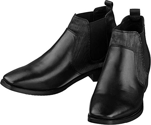 CALTO Men's Invisible Height Increasing Elevator Shoes - Black Premium Leather Slip-on High-top Chelsea Boots - 2.8 Inches Taller - T54021 - Size 8 D(M) US4