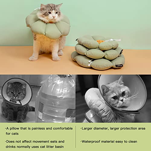 Image of Cat Cone Collar,Cute Waterproof Cat Recovery Collar,Anti-Bite Lick Wound Healing Safety Elizabethan e Collar for Cats,Green Flower All-Season Style