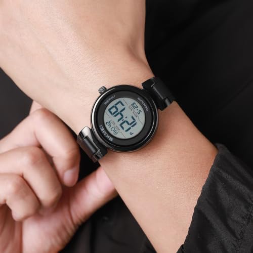 Gosasa Unisex Round Digital Watch, Dual Time, EL Backlight (Black White) - 1