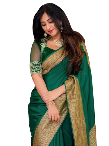 Image of Shasmi Women's Navy blue Banarasi Pure Kanjivaram Silk Saree Soft new ladies Design Wear Pattu Sarees 2026 Cotton Party Sari collections With Blouse Piece for Wedding sadi (KS-224)