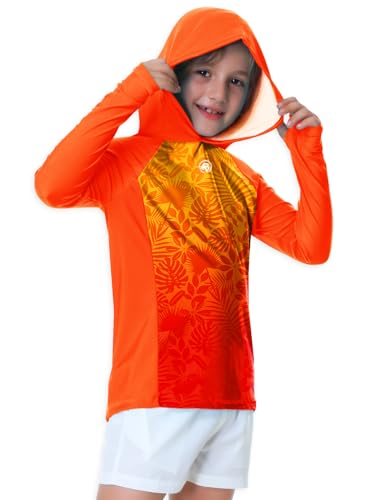Image of AOBUTE Unisex Kids Long Sleeve Hoodie Rash Guard Boys UPF 50+ Swim Top with Thumb Hole 3-12 Years