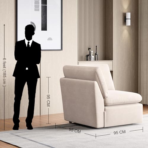Image of Home Centre | Nolan Fabric 1-Seater Wedge Sofa | Sofa for Living Room | Solid Wood | Beige | 1 Year Warranty