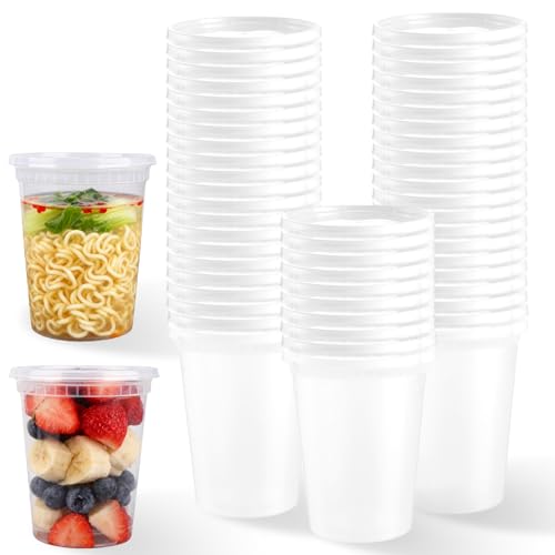 GOMETY 25 recipientes de plástico con tapa, recipientes herméticos de plástico, vasos de almacenamiento reutilizables para alimentos, sopas, aperitivos, aptos para microondas