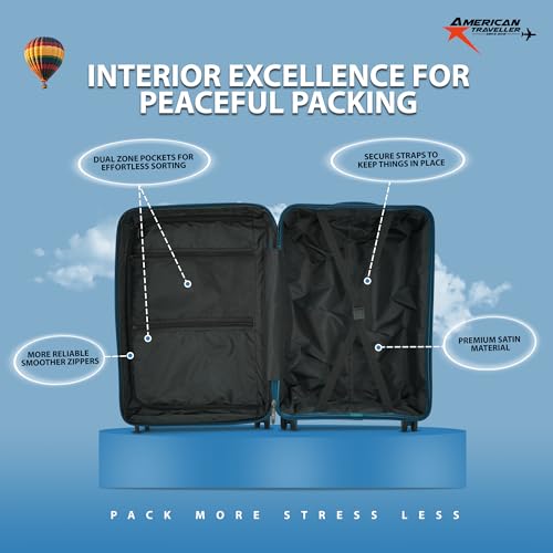 Image of AMERICAN TRAVELLER Touris Fly Trolley Luggage Bags | Polypropylene Set of 3 Lightweight Large Expandable Hardshell Suitcase Travel Bag with 8 Disc Wheels & TSA Type Lock (1, Blue)