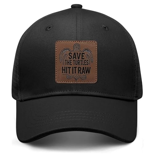 Save The Turtles Engraved Leather Patch Trucker Hat Ocean Animals Lover Gifts Adjustable Mesh Caps for Men Women 6 Panel Baseball Cap with Snapback Enclosure