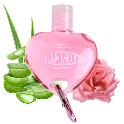 Image of Love Potion Hand Sanitizer Gel 30 ml | 85% Alcohol & 99% Protection - with Aloe Vera and Rose Extract | Cute Sanitiser Small with Clip-On Attachment | Hand Sanitizer Pocket Size