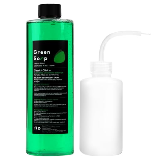 Green Soap for Tattooing 16.9oz(500ml) Ultra-Concentrated 1:10 Dilution Tattoo Soap, Prep Wash with 8oz Squeeze Bottle, Tattoo Supplies for Tattoos Piercings, Clean Equipment Skin Green Soap for Tattooing 16.9oz(500ml) Ultra-Concentrated 1:10 Dilution Tattoo Soap, Prep Wash with 8oz Squeeze Bottle, Tattoo Supplies for Tattoos Piercings, Clean Equipment Skin