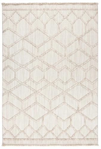 Image of Hauteloom Hive Farmhouse Living Room Bedroom Modern Moroccan Trellis Area Rug - Soft Shaggy High Low Carpet - High Pile - Bohemian, Boho - Gray, Brown, Beige, Cream - 6'7 inch x 9'