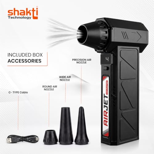 Image of Shakti Technology Airjet Handheld High-Speed Air Duster,300000 RPM Cordless Mini Air Blower &, Portable Rechargeable Blower for Home, Car, PC and Keyboard Cleaning
