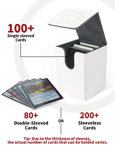 Zlca Card Deck Box For Mtg, Card Storage Box Fits 100+ Single Sleeved Cards, Pu Leather Strong Magnet Card Deck Case For Magic Commander Tcg Cards (White) #TOP1