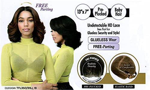 BOBBI BOSS Bobbi Boss 13X7 HD Lace Bob Curly Synthetic Wig - MLF602 NATALIA, Wavy Short Wigs with Baby Hairs, Glueless Lace Free Part Wig with High Heat Resistant Wigs (1B, Off Black)