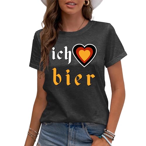 MAIHUN German Oktoberfest Shirt for Women Vintage Ich Heart Bier Tshirt Oktoberfest Short Sleeve2