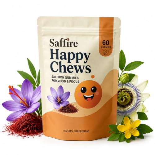 Saffire Happy Chews Supports, Saphire Happy Chews Saffron Gummies With Gaba, Passion Flower For A Balanced Lifestyle And Everyday, 60 Count (1pcs)
