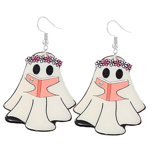 Halloween Ghost Earrings for Women Unique Funny Acrylic Ghost Print Pumpkin Dangle Earrings Handmade Lightweight Charm Spooky Candy Corn Witch Statement Earrings Halloween Cosplay Costume Party Jewelry Gift