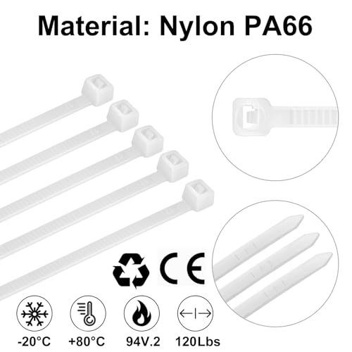 Yaluzibi 120 lbs Heavy Duty Cable Ties 100 Pack, Zip Ties, 8 inch Large Cable Wrap, 7.6mm x 200mm White Nylon Plastic Self Locking Long Tidy Wires with UV Resistant for Workshop Garden Indoor Outdoor - Image 3