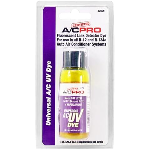 InterDynamics Certified A/C Pro Car Air Conditioner Leak Detector Dye, Detection UV Dye Detects Leaks in R-12 and R-134A Condition Systems, 1 Oz Cover
