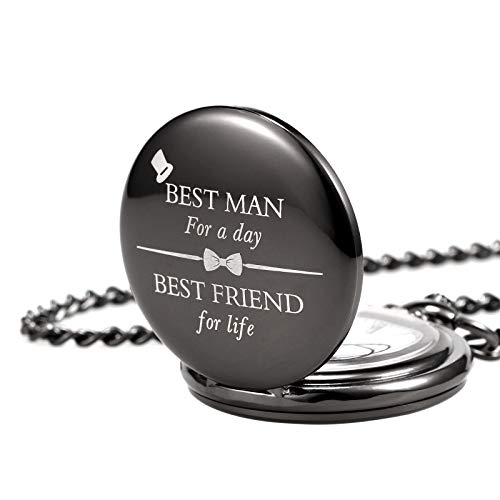 Image of TREEWETO Personalized Pocket Watch for Groomsmen Best Man Custom Engraved Pocket Watches Proposal Gift for Man Wedding Gifts, Groomsman Gifts for Men