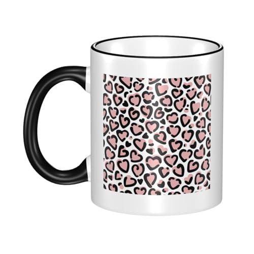 シームレスなハート型のヒョウ柄 コーヒー用陶器マグカップセット おもしろい男女兼用贈り物カップ Black