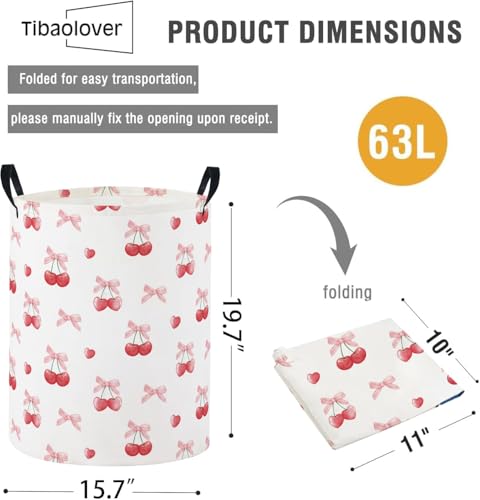Image of Baby Laundry Basket Baby Nursery Hamper Kids Laundry Basket Toy Storage Bin for Boys Room Decor Gift Baskets for Bedroom Bathroom(Cherry)