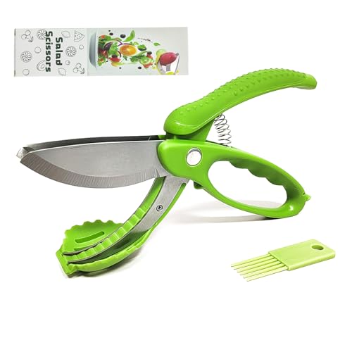 SHUNCHG Forbici per Insalata, Taglia Insalata con Doppie Lame, Forbici da Cucina in Acciaio Inossidabile, Tritatutto per Verdure per Mescolare e Tritare Nella Ciotola,Verde