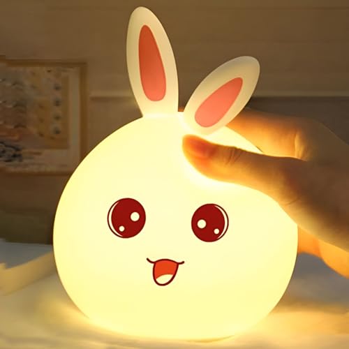 Image of Cute Silicon Bunny Face Night Light, Rechargeable Touch Light, 7 Color Changing Mode with USB Cable, Perfect for Children, Toddlers, Kids Suitable for Baby Room Pack of 1
