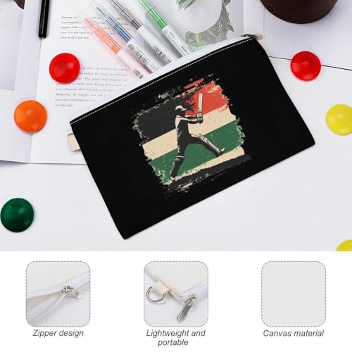 Cricket Bat Player Fashion Coin Purse Change Makeup Bag Canvas Pencil Pouch Travel3