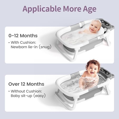 Image of Collapsible Baby Bathtub for Newborn to Toddler (0-18 Months) - Foldable Baby Bath Tub with Soft Towel, Newborn& Infant Bathtub for Travel and Outdoor, Grey