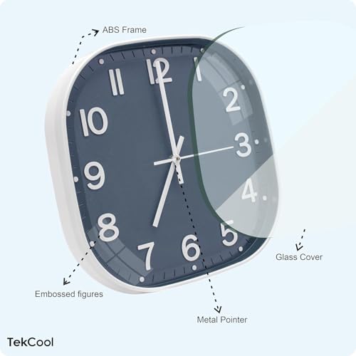 Image of TEKCOOL Plastic Analogue Wall Clock 12 inch Silent Quartz Decorative Wall Clock Non-Ticking Classic Clock Battery Operated Round Easy to Read for Room /Home /Kitchen /Bedroom /Office /School.Grey white-