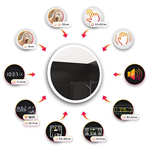 Artforma 500 mm Modern Round Bathroom Mirror with LED light and Additional Features - Selection of Switches/Demister Heat Pad/Bluetooth Speaker - Wall Mounted Illuminated Mirror - L76