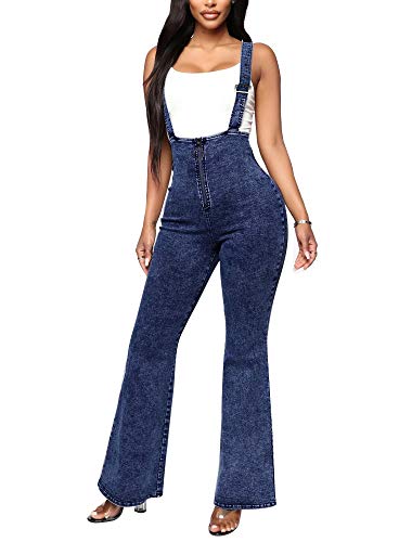 Oflive Women s Fashion High Waisted Denim Overalls Flare Jeans Bell Bottoms Pants (S, Dark Blue)