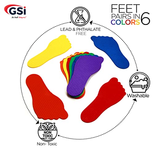 gsi feet spot markers set of 6 pairs non-toxic non-slip in assorted colours for kids education and learning