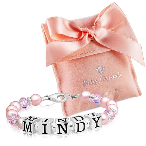 Customized Name Letter Charm Bracelet Alphabet Bead, Pink Pearl, Pink Crystals, Personalized Baby Girl Jewelry, Kids bracelets for Girls, Sterling Silver bracelet baby gift, Baptism, Birthday Gifts