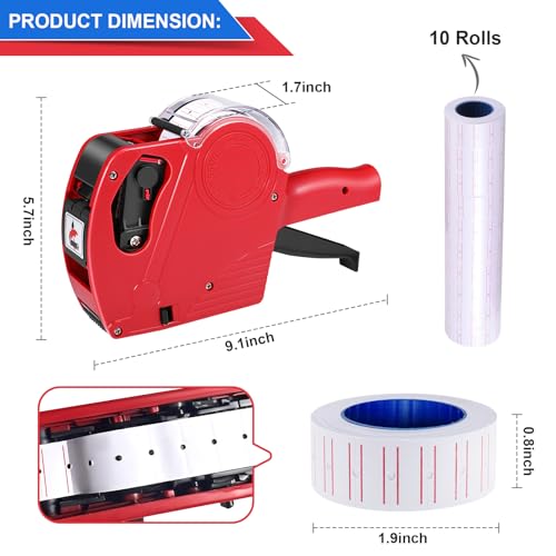 LonXFan Price Gun, 2 Pack Pricing Gun with 5000 Labels & 4 Ink Rollers Kit - 8 Digits Price Tagging Gun Price Label Maker Machine for Office, Home, Retail Store, Supermarket - Thumbnail 3