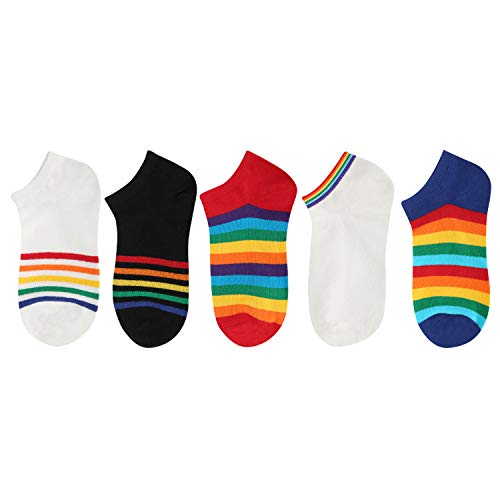 Benefeet Sox Womens Funny Rainbow Ankle Socks Girls Cute Colorful Striped Socks Fun Novelty Low Cut Socks Lady's Crazy Patterned Design Short Socks (5 Pack-Rainbow Stripe) #TOP1
