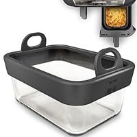 Glas Auflaufform für Airfryer mit Silikongriffen – Heißluftfritteusen Zubehör passend für Cosori, Ninja, Philips uvm. Hitzebeständig, Kraztfest, Spülmaschinenfest, Herausnehmbarer Silikonring