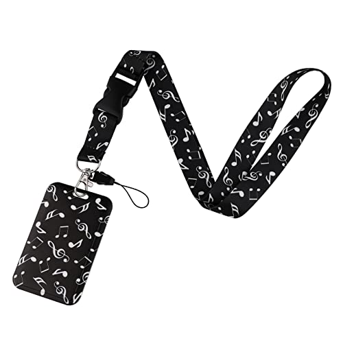 Bkbkaak 7388920003814 Music Notes Detachable Lanyard With Badge Holder Cool Black Breakaway Teacher Gifts Lanyard cover