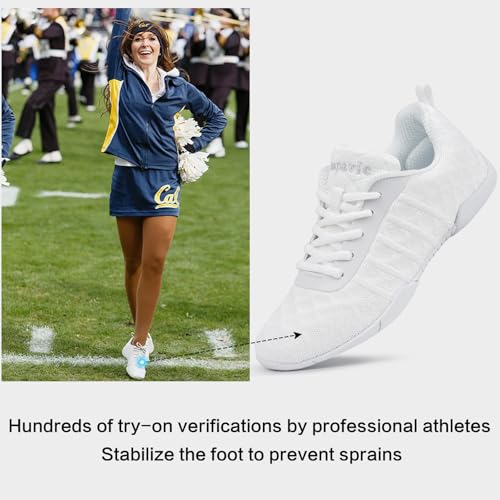Image of Cheer Shoes for Youth Girls White Cheerleading Athletic Dance Shoes Tennis Sneakers for Competition Sport Training