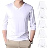 Hisitosa インナーシャツ メンズ 長袖 防寒 肌着 vネック 5枚組 メンズ tシャツ 無地 ティーシャツ 下着 厚手 裏起毛 クセになる肌触り (JP, アルファベット, XL, 5枚組-ホワイト)