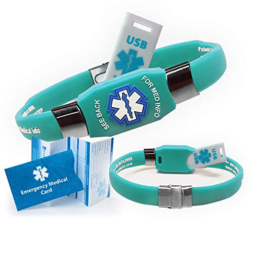 Waterproof Elite USB Silicone Medical ID Bracelet with 2 GB USB. Choose Your Color! (Teal)