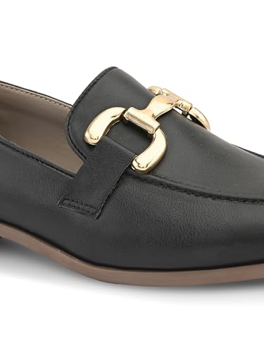 Image of San Frissco Women's Loafers | Solid Round Toe Slip-On Shoes for Women PU Moccasins with Horsebit & Buckle | Comfortable $ Lightweight for Casual, Office & Daily Use