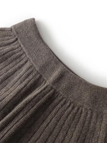 Women Fall Winter Thick A-Line High Waist Skirt Cashmere 100% Merino Wool Knitted Wool Pleated Skirts Dark Hua Lighttan L3