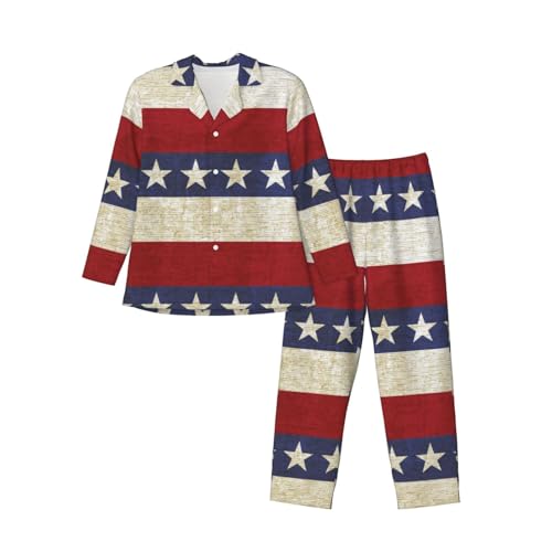 Vintage Usa Flag With Stripes And Stars Mens Pajamas Set Button Down Sleepwear Set Long Sleeve Loungewear With Pockets3