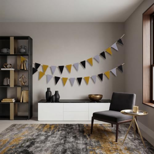 Image of MOWO Yellow Black White Pennant Banner Paper Bunting, 30 Counts, 20 feet | Hanging Decoration, For Birthday Graduation Mother to Bee Party