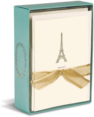 Graphique Eiffel Tower La Petite Presse Notecards, 10 Durable Embossed and Embellished Gold Foil "Merci" Eiffel Tower Notes with Matching Envelopes, 3.25" x 4.75"