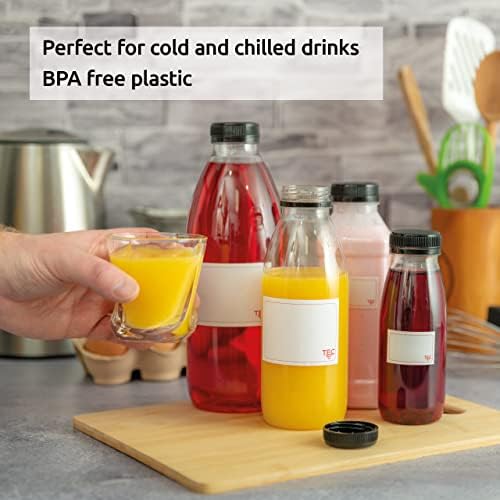 TEC Juice Bottles 1 Litre with Lids Empty Clear 30% Recycled PET Plastic Drink Containers Reusable for Fridge Suitable for Kids Adults Water Milk Juicing Sensory Pack Multipack in Bulk Packs (36)