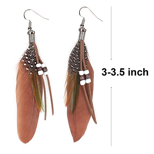 KaFu Nature Feather Earring Lightweight Vintage Long Boho Drop Dangle Earrings Cute Handmade Statement Tassel Earrings Jewelry For Women Girls2