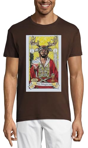 T-shirt de qualité supérieure imprimé magicien tarot en coton marron